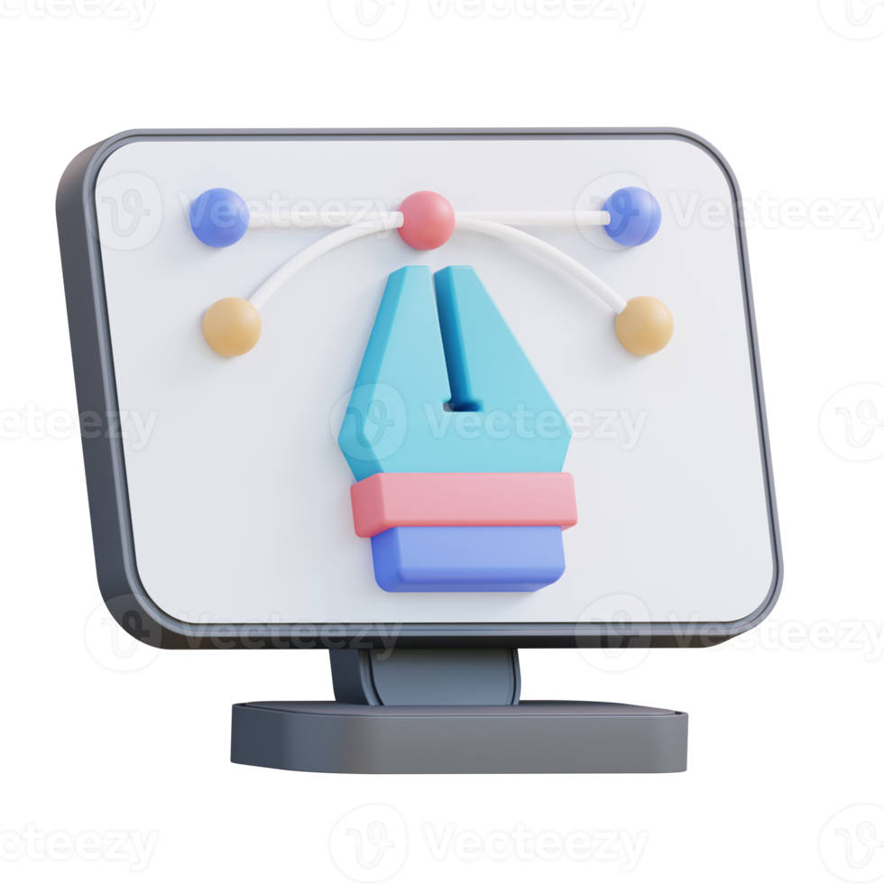 3D illustration laptop pen tool graphic design png