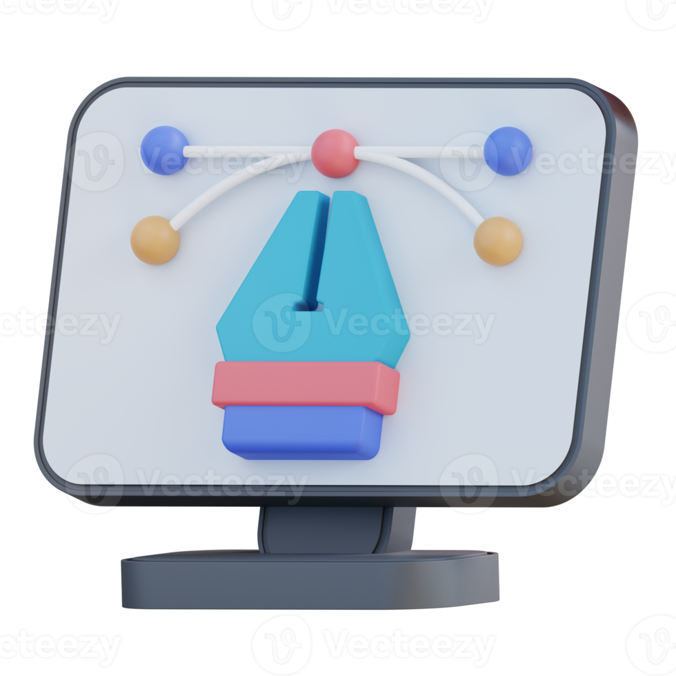 3D illustration laptop pen tool graphic design png