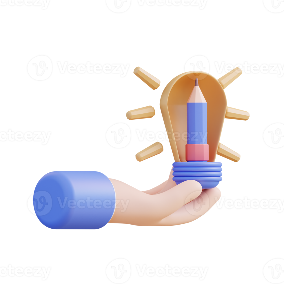 3D illustration holding an idea lamp png