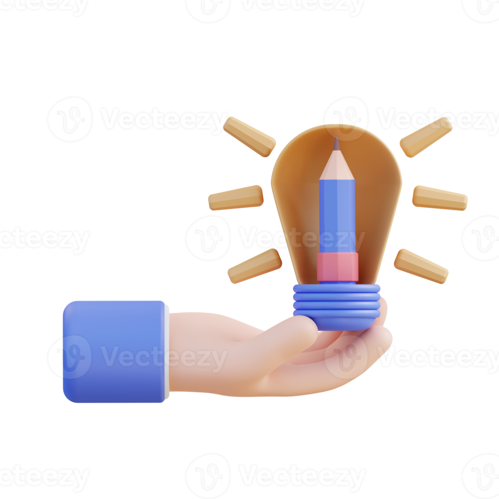 3D illustration holding an idea lamp png