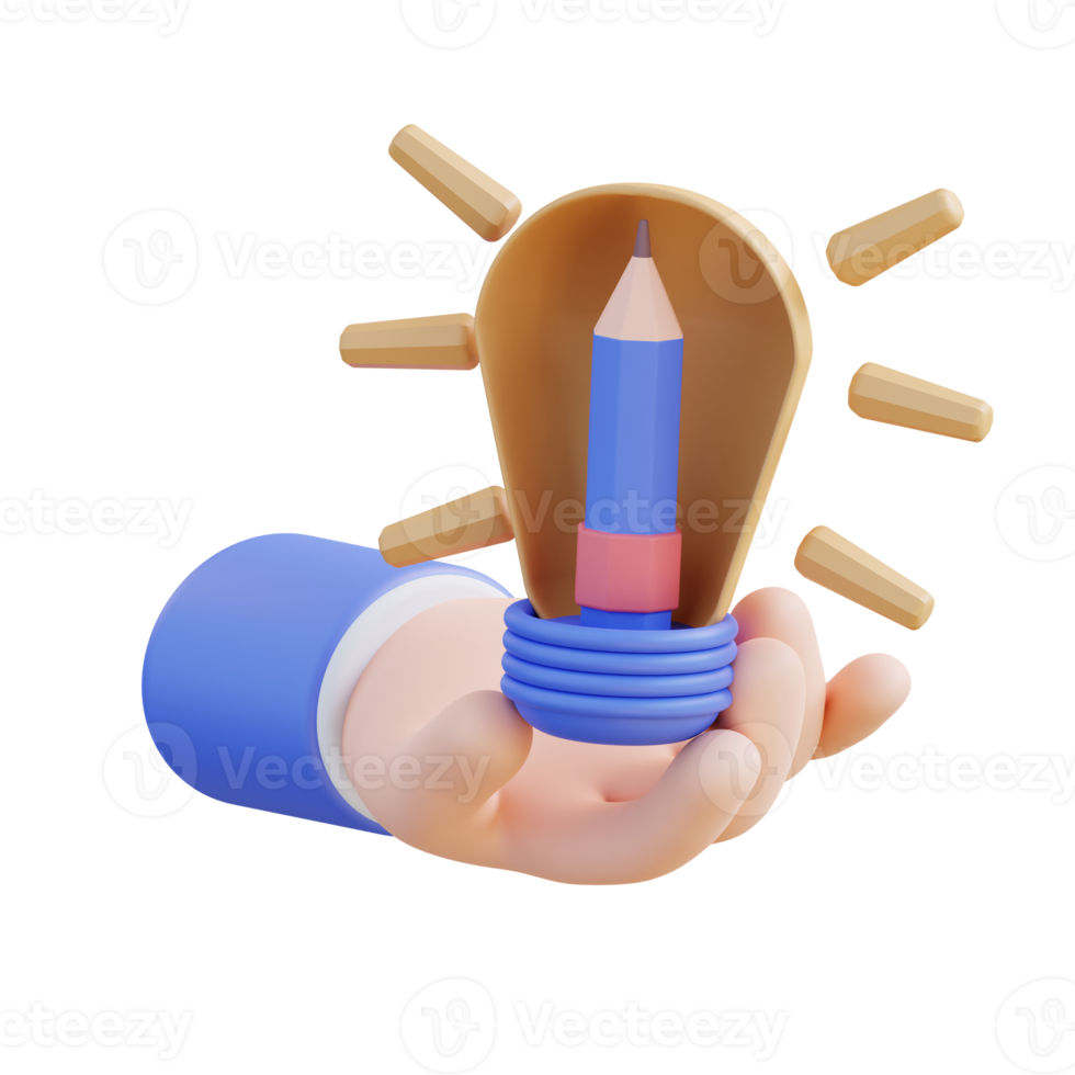 3D illustration holding an idea lamp png