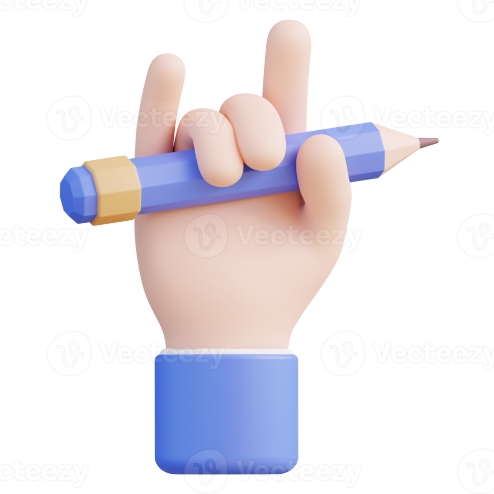 3D illustration of a hand holding a pencil png