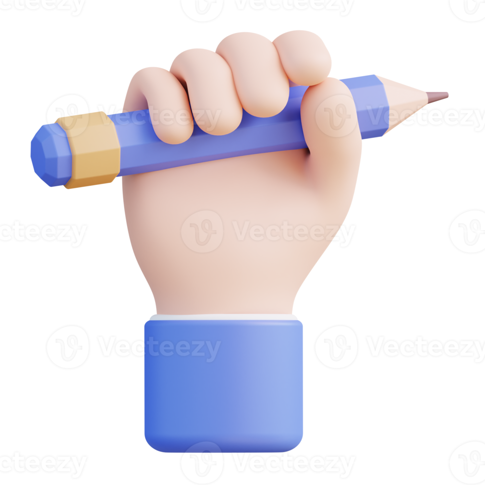 3D illustration of a hand holding a pencil png