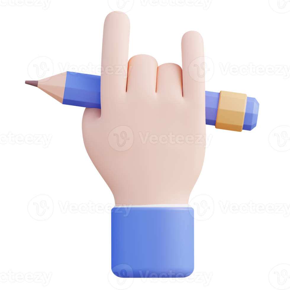 3d illustratie van een hand- Holding een potlood png