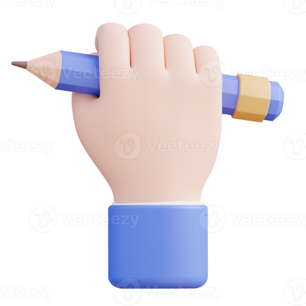 3D illustration of a hand holding a pencil png