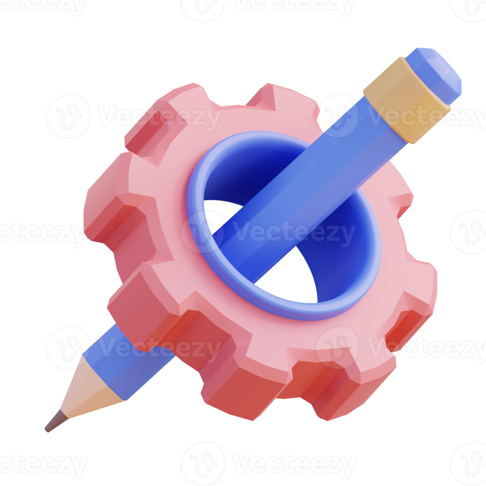 3D illustration of pencil and gear png