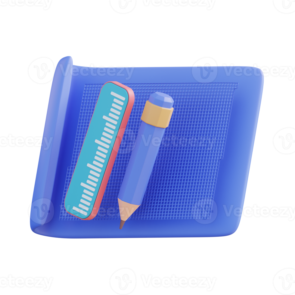 3D illustration pencil ruler and art work png