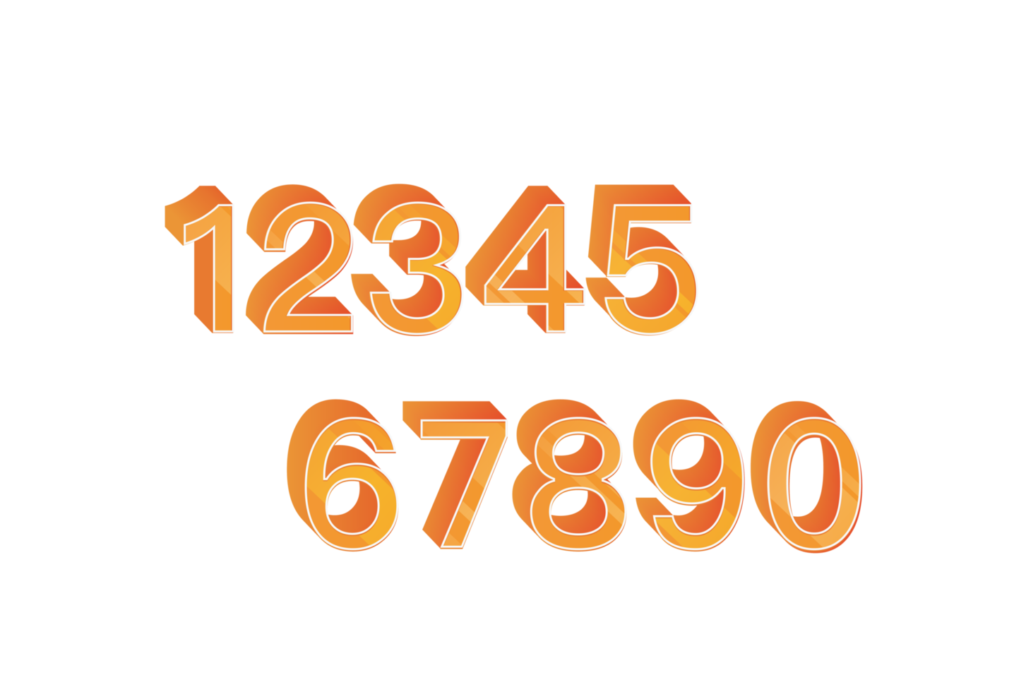 Numbers one to nine orange 3D icon set on background png