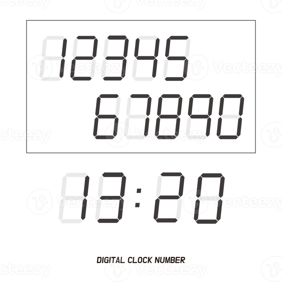 Digital clock number icon set png