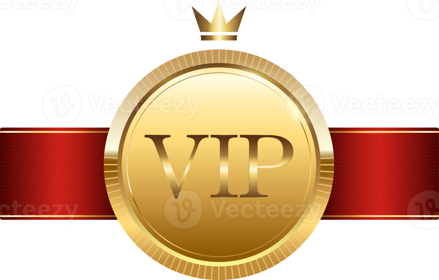 Golden medal with red ribbon .Champion and winner awards vip medal . png