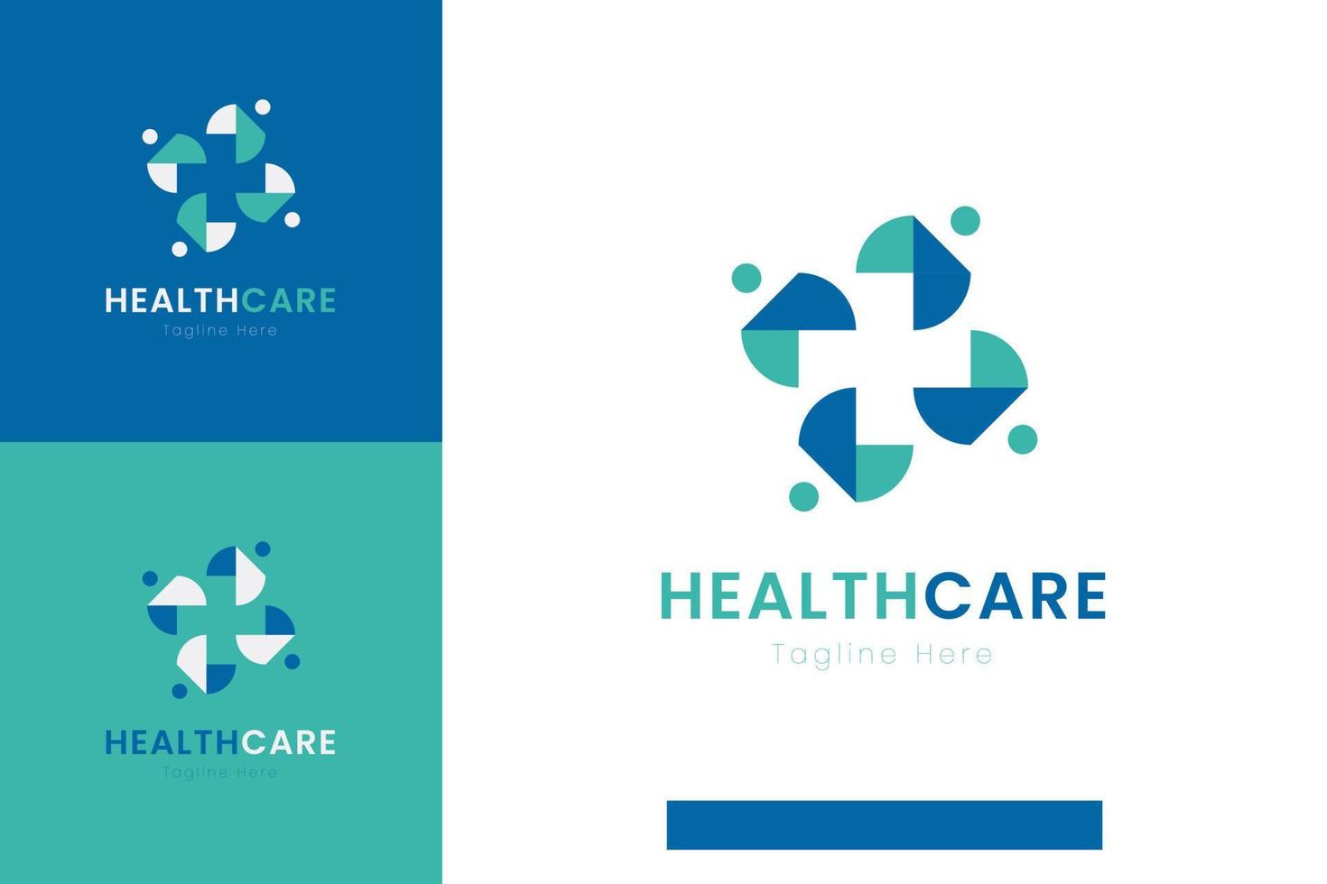 conjunto de plantillas de diseño de vectores de logotipos de atención médica con diferentes estilos de color