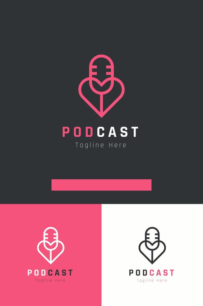 conjunto de plantilla de diseño de vector de logotipo de micrófono de podcast de amor y amor con diferentes estilos de color