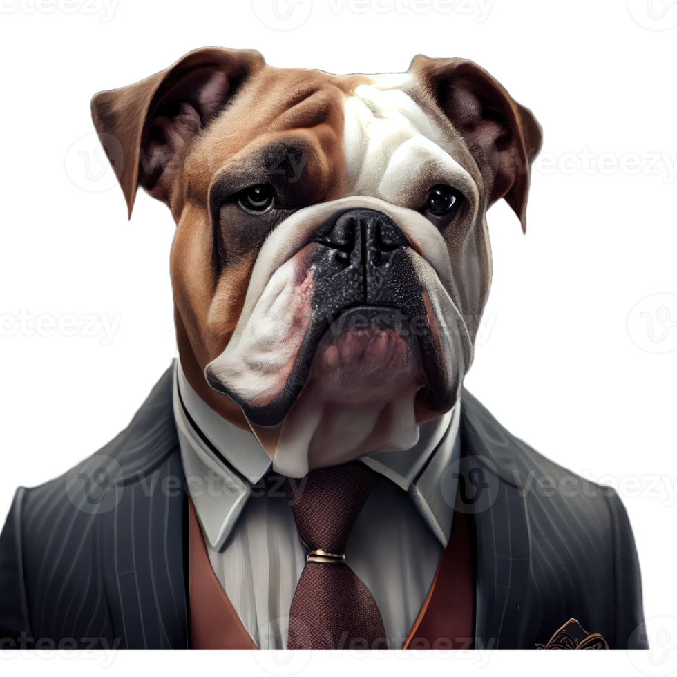 Portrait of a bulldog dressed in a formal business suit png