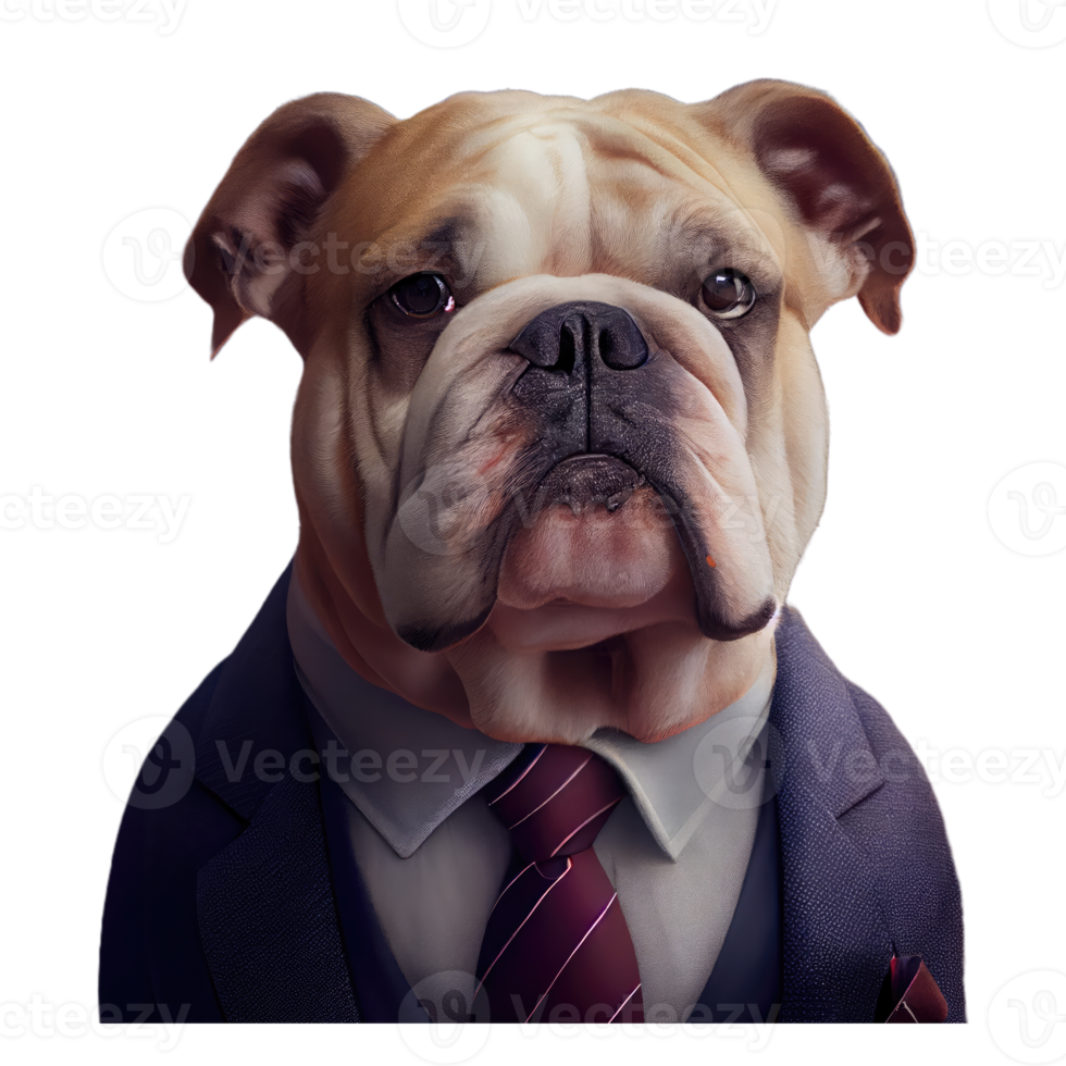 Portrait of a bulldog dressed in a formal business suit png