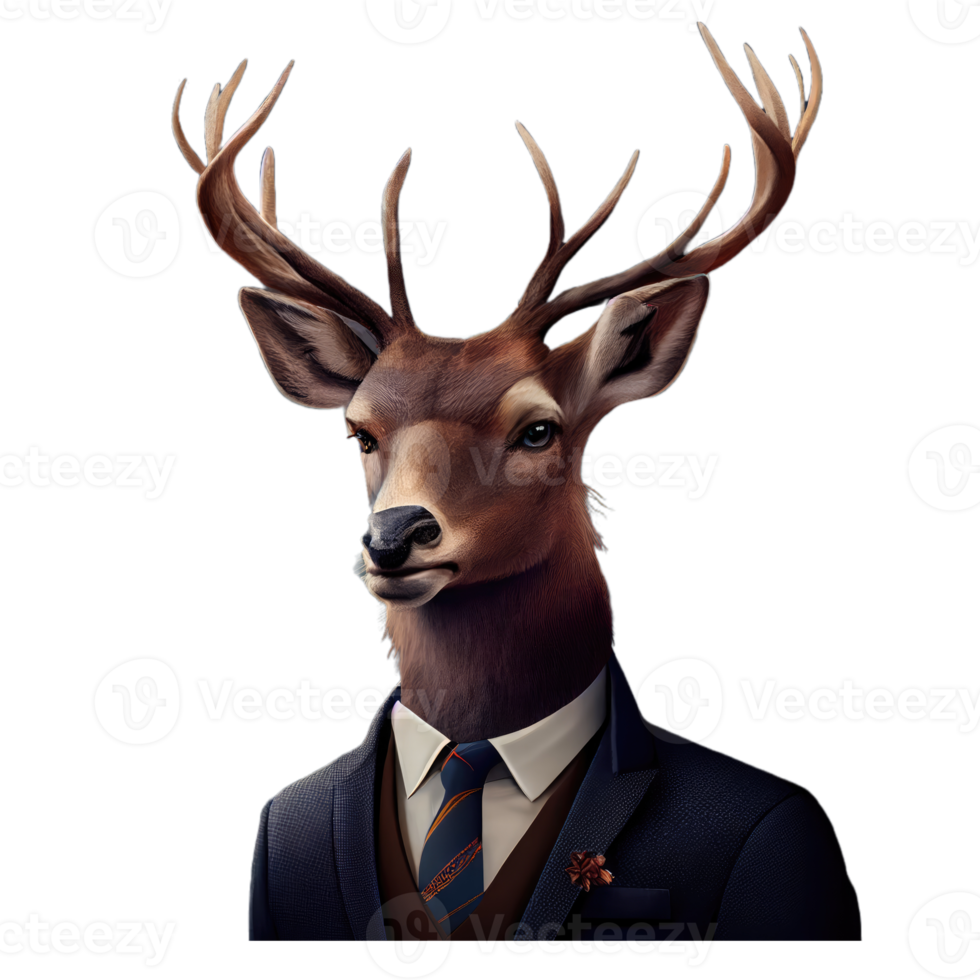 portrait d'un cerf vêtu d'un costume formel png