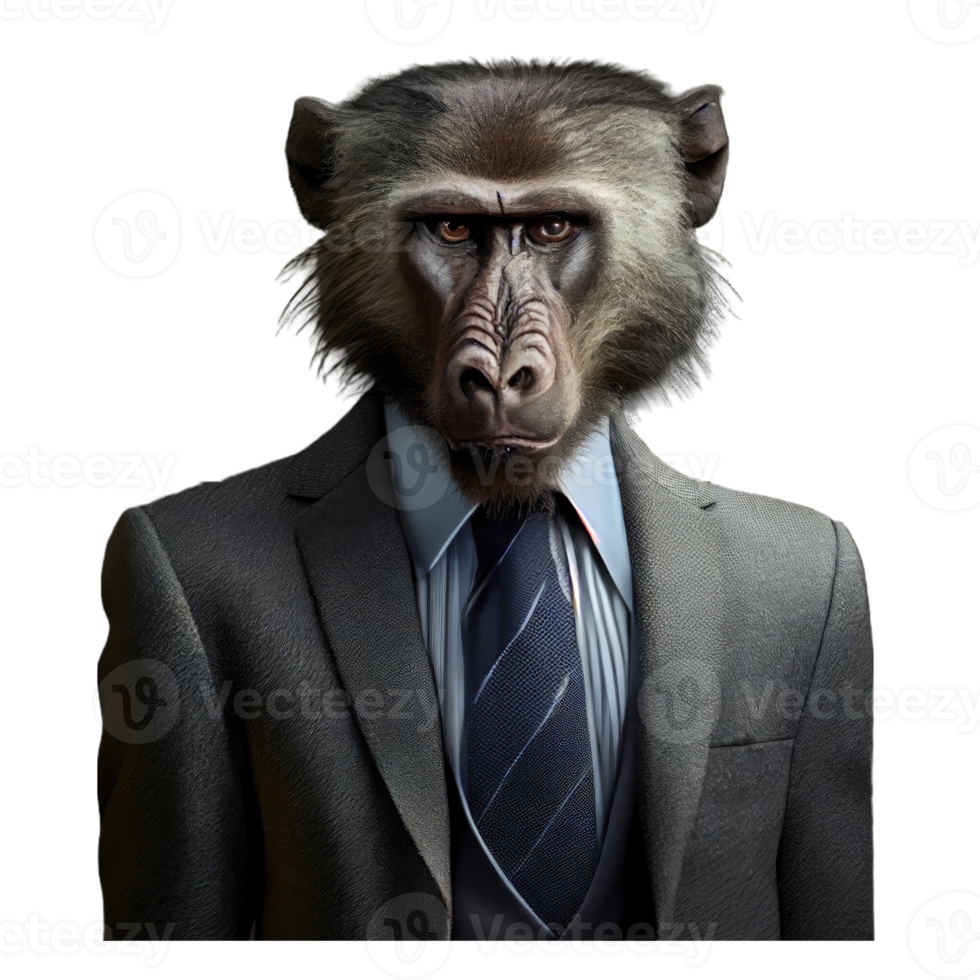 Portrait of a Baboon dressed in a formal business suit png