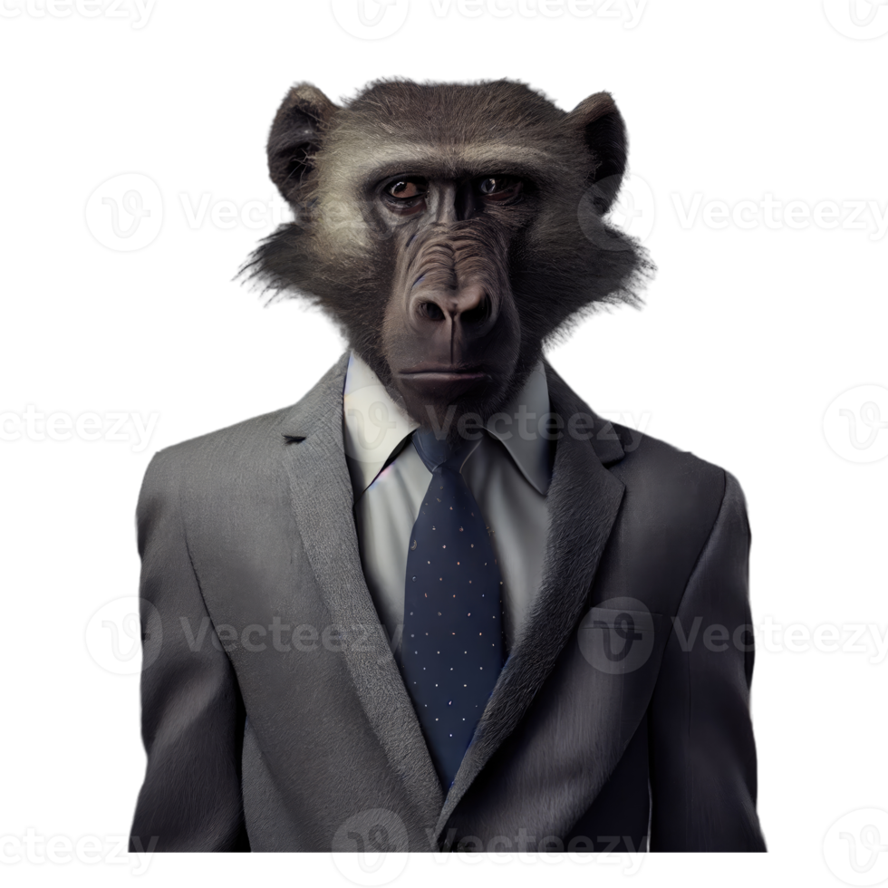 Portrait of a Baboon dressed in a formal business suit png