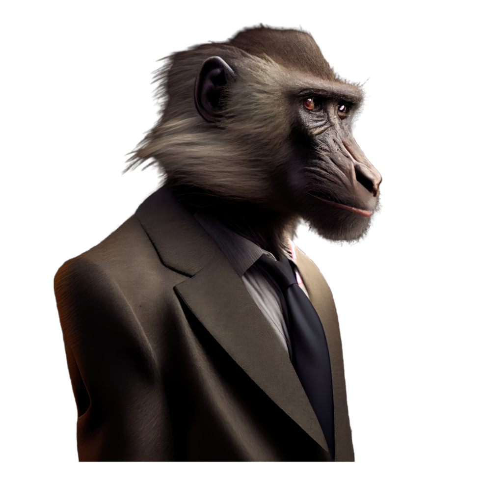 Portrait of a Baboon dressed in a formal business suit png