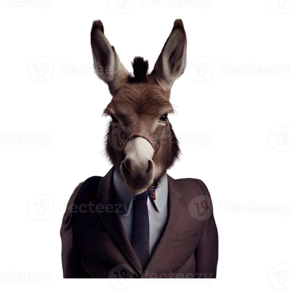 Portrait of a donkey dressed in a formal business suit png