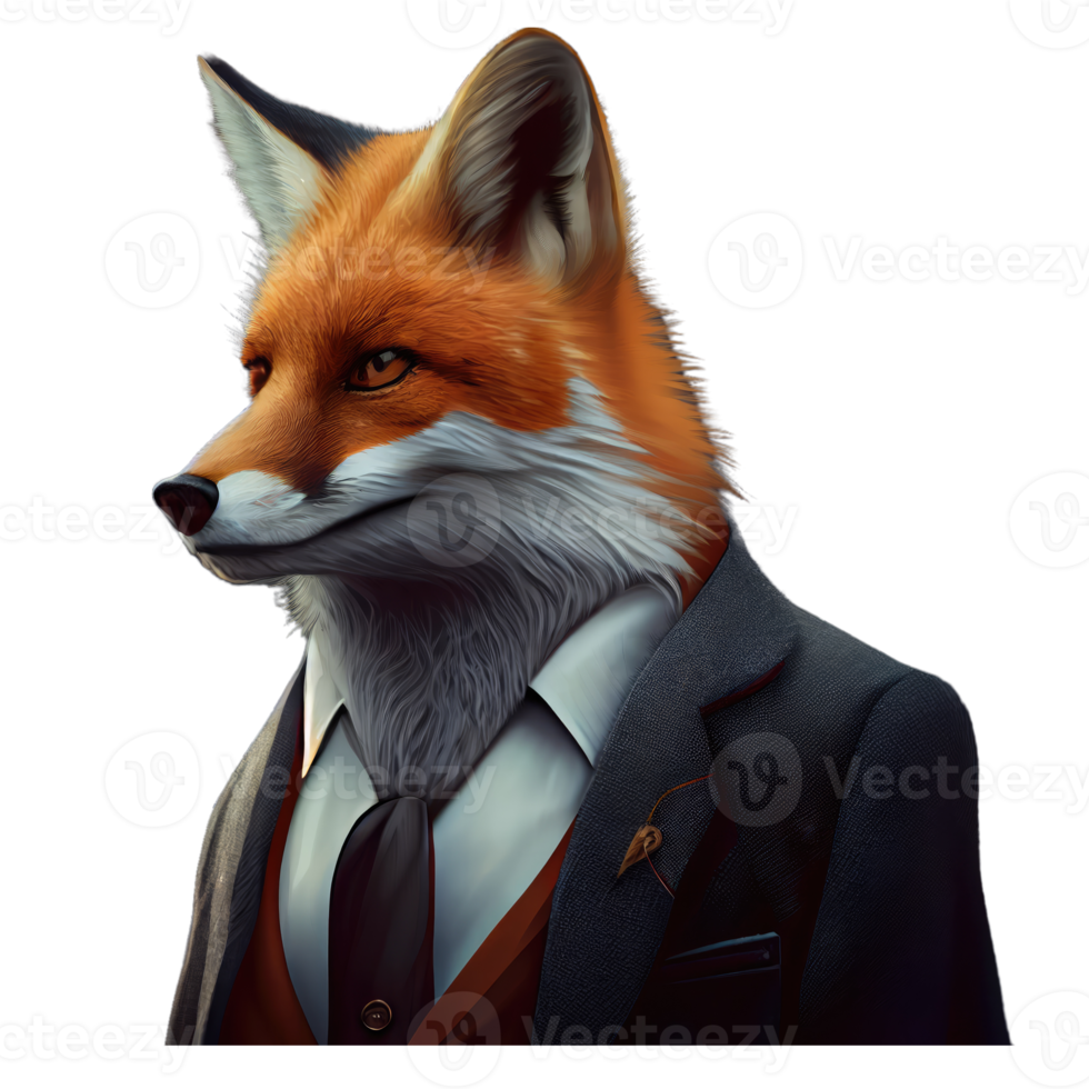 Portrait of a fox dressed in a formal business suit png