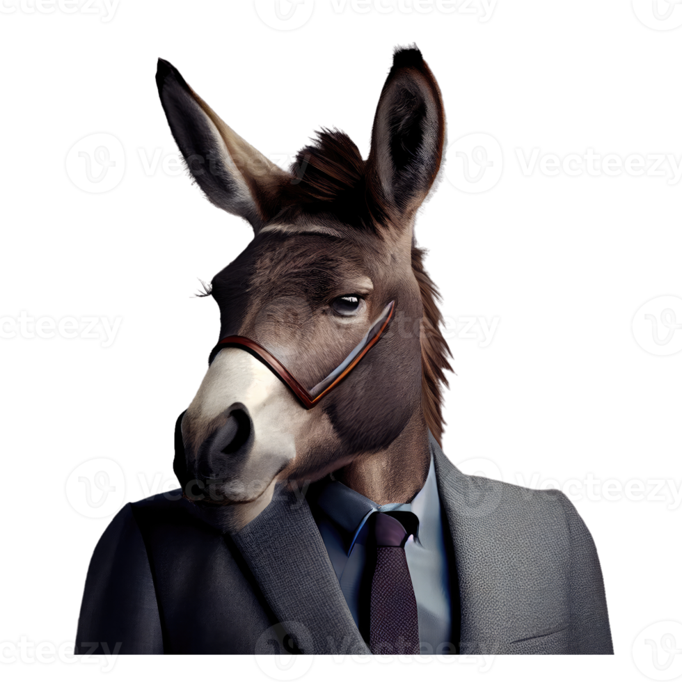 Portrait of a donkey dressed in a formal business suit png