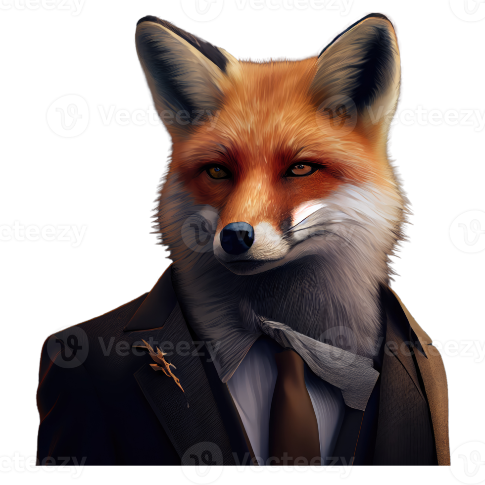 Portrait of a fox dressed in a formal business suit png