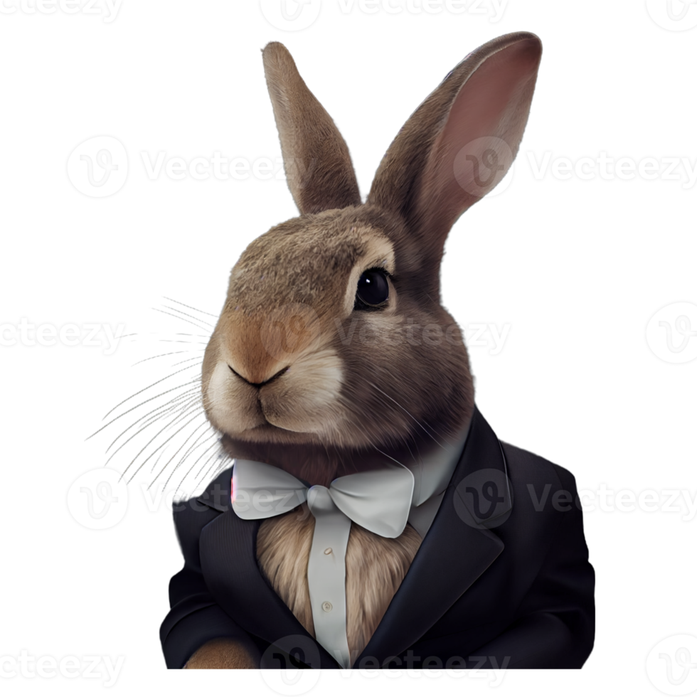 retrato de un conejo vestido con un traje de negocios formal png