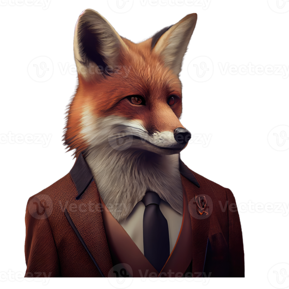 Portrait of a fox dressed in a formal business suit png