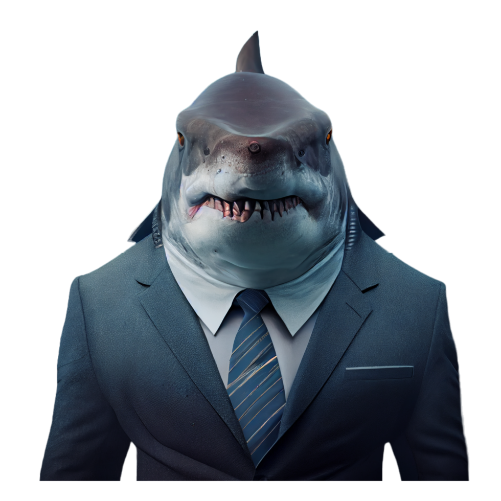retrato de un tiburón vestido con un traje de negocios formal png