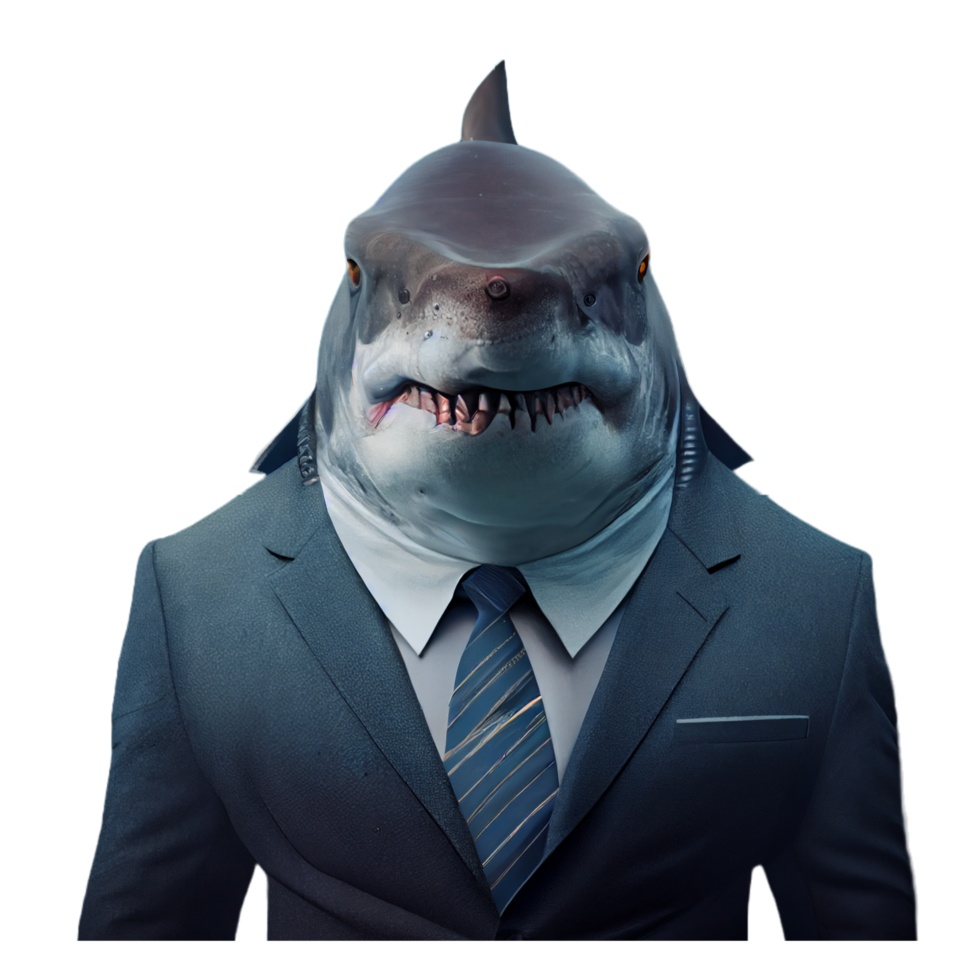Portrait of a shark dressed in a formal business suit png