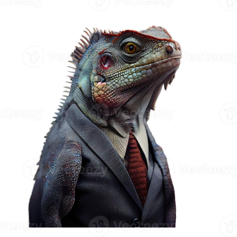 portrait d'un iguane vêtu d'un costume formel png