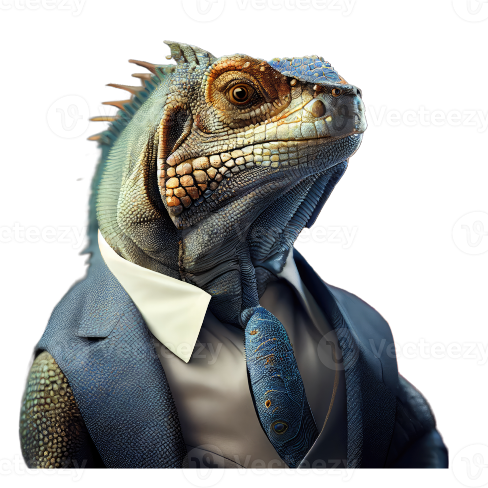 retrato de uma iguana vestida com um terno formal png
