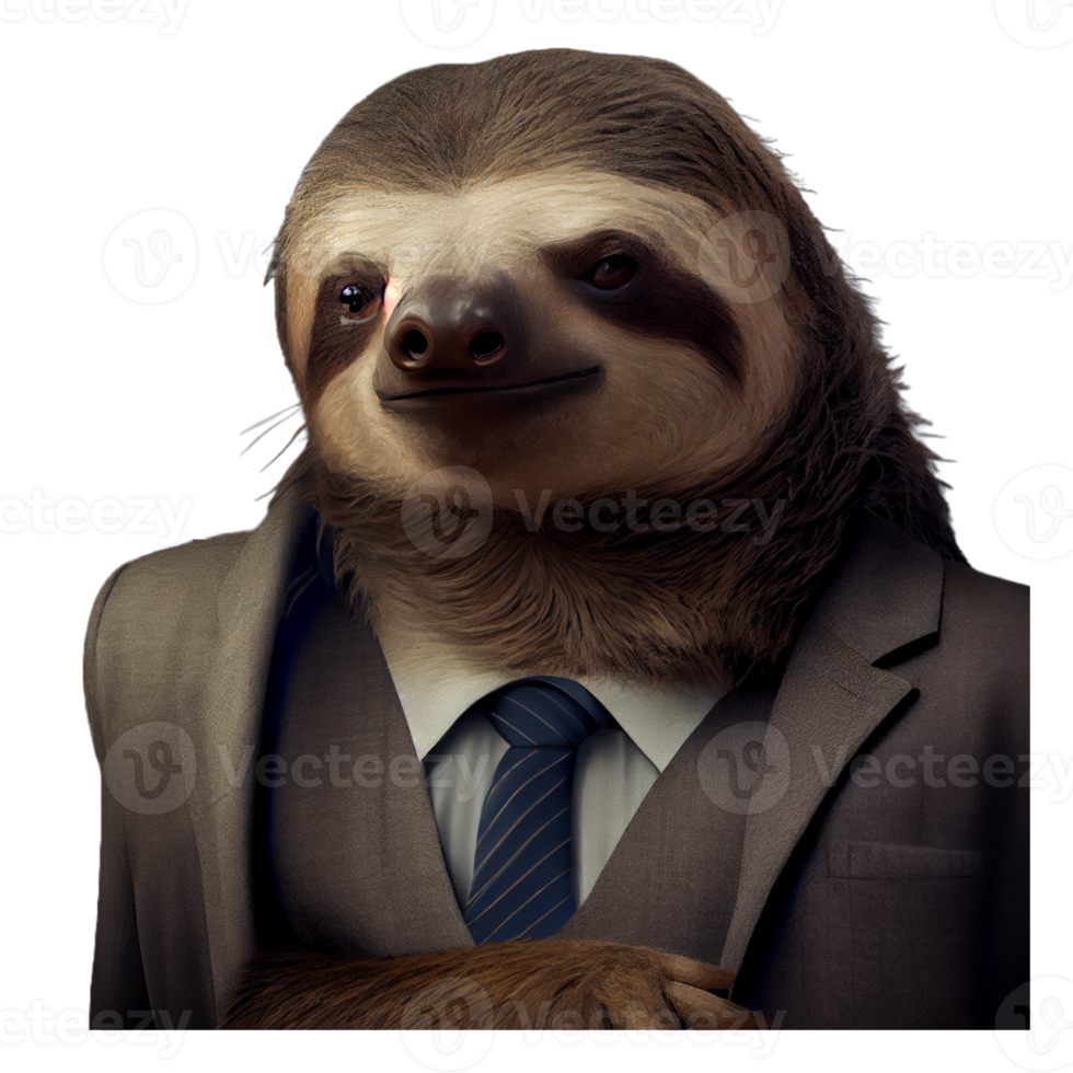 Portrait of a sloth dressed in a formal business suit png