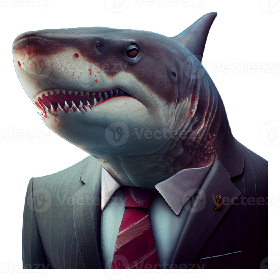 retrato de un tiburón vestido con un traje de negocios formal png