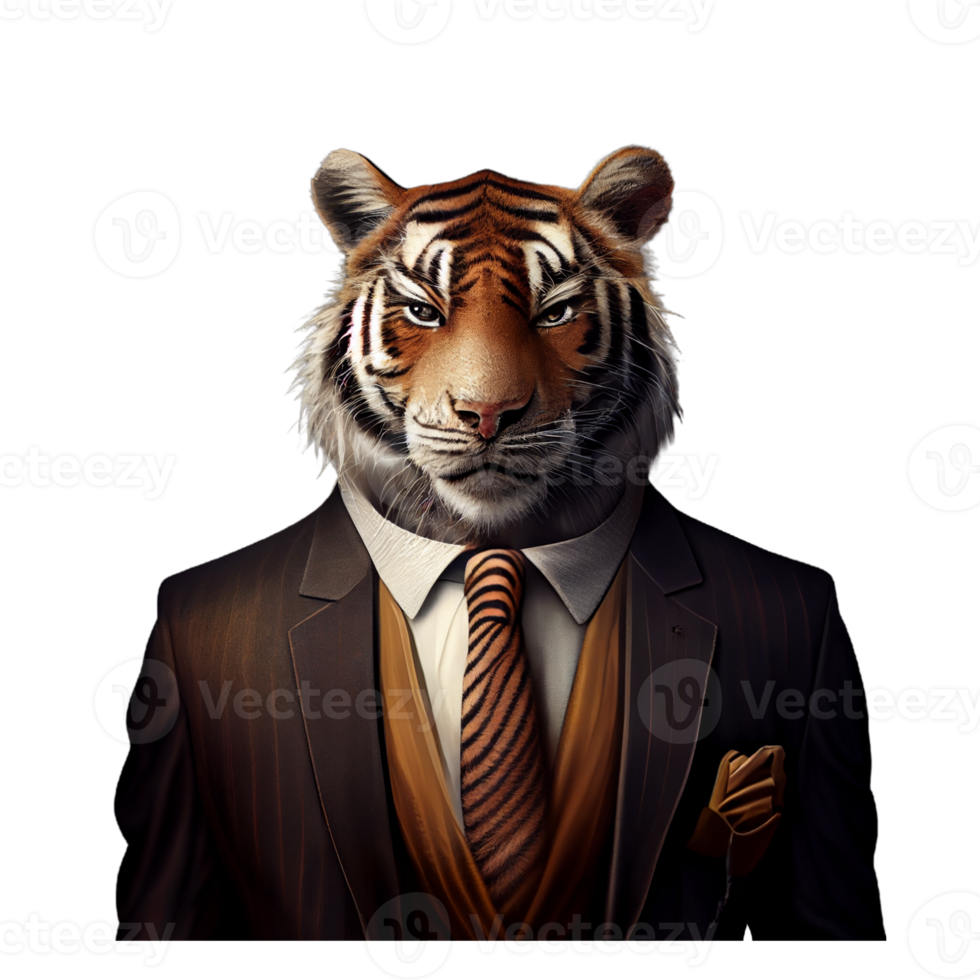 retrato de um tigre vestido com um terno formal png