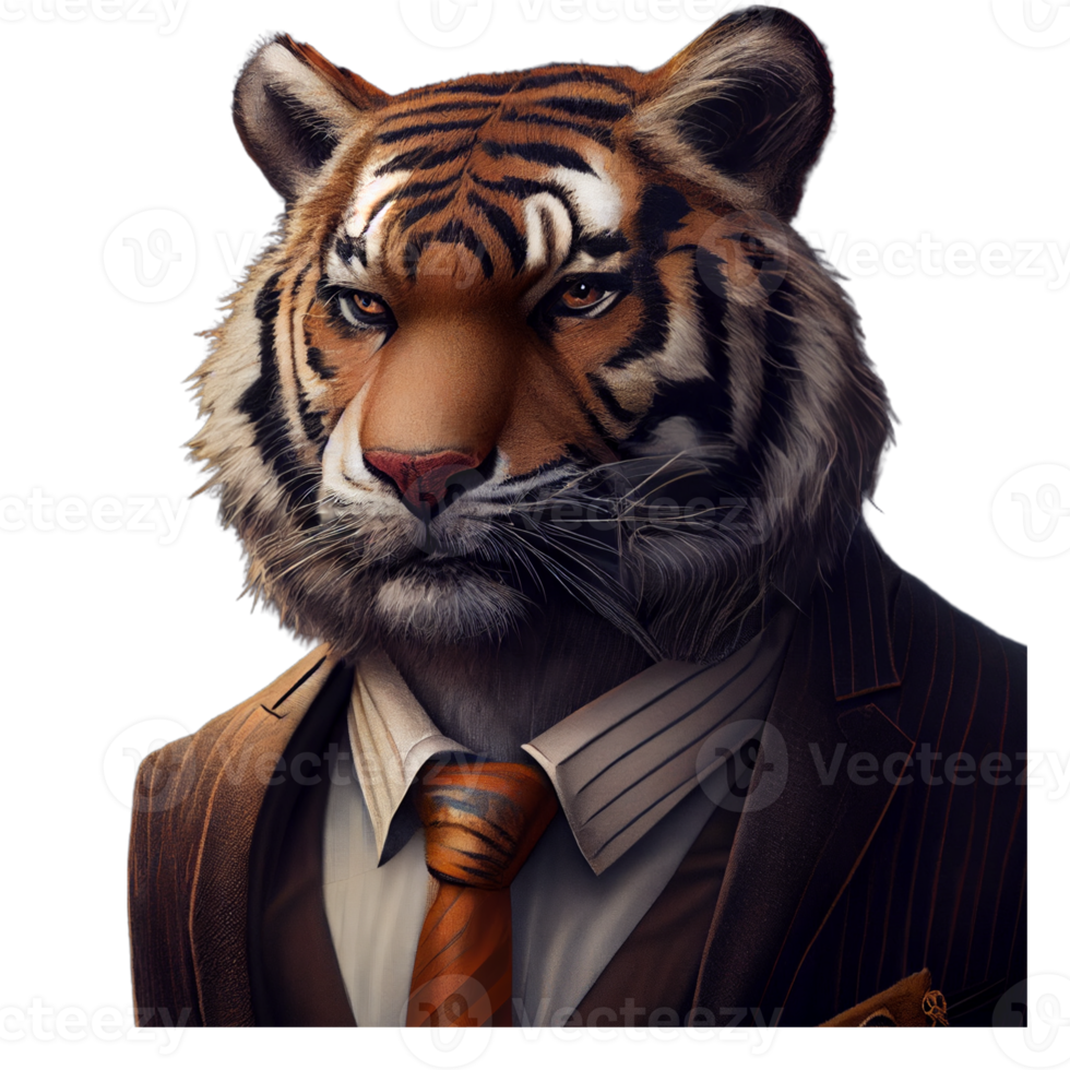 Portrait of a Tiger dressed in a formal business suit png