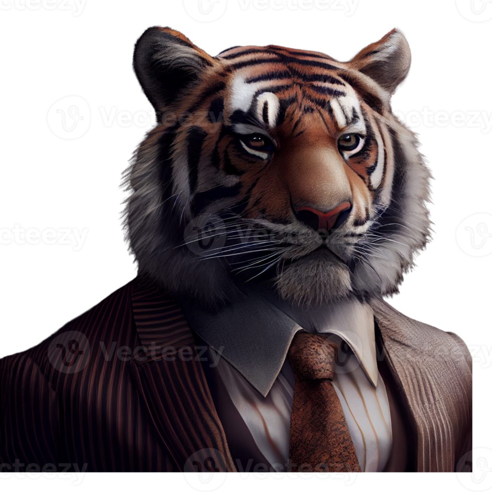 Portrait of a Tiger dressed in a formal business suit png