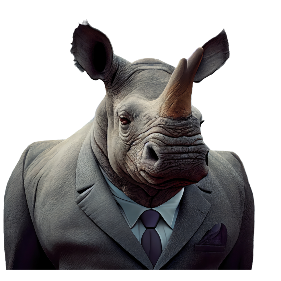 Portrait of a Rhino dressed in a formal business suit png