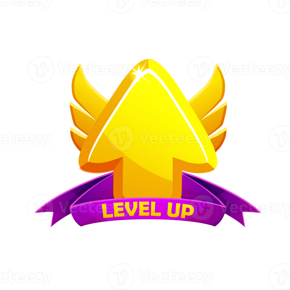 Level up icon with arrow and award ribbon. Level Up Sign Symbol for Game png