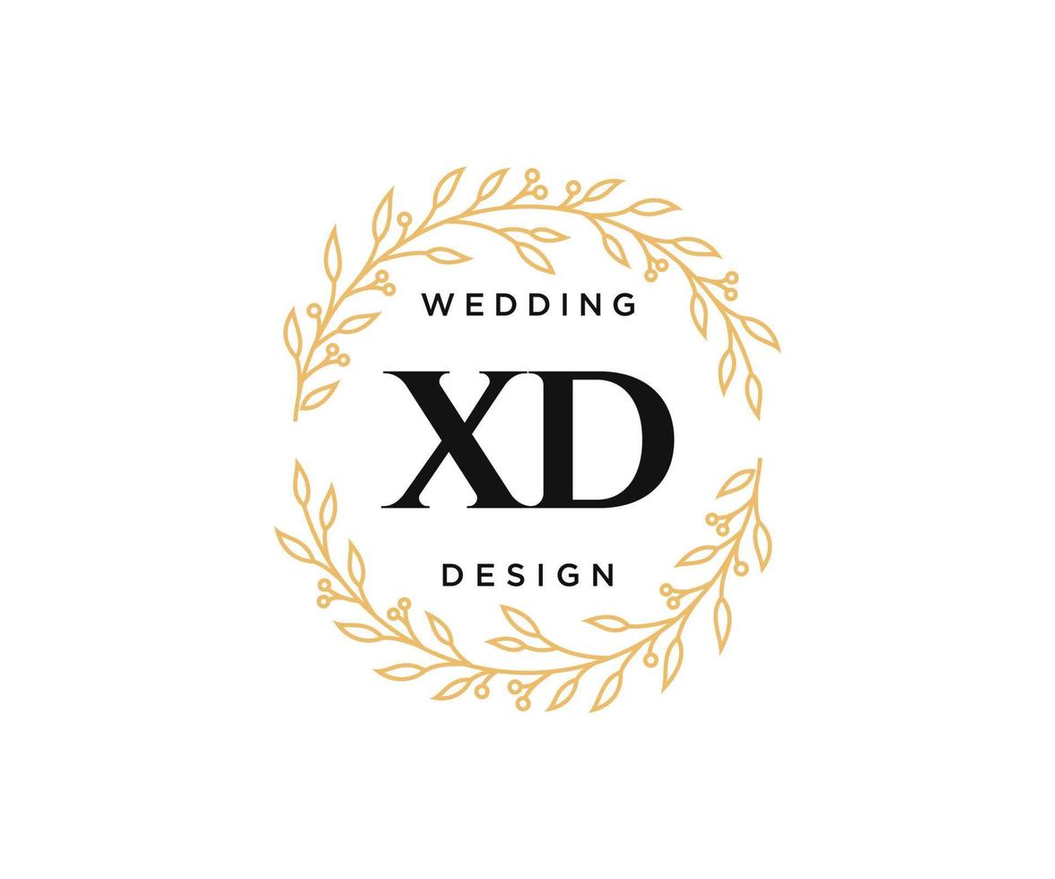 XD Initials letter Wedding monogram logos collection, hand drawn modern minimalistic and floral templates for Invitation cards, Save the Date, elegant identity for restaurant, boutique, cafe in vector