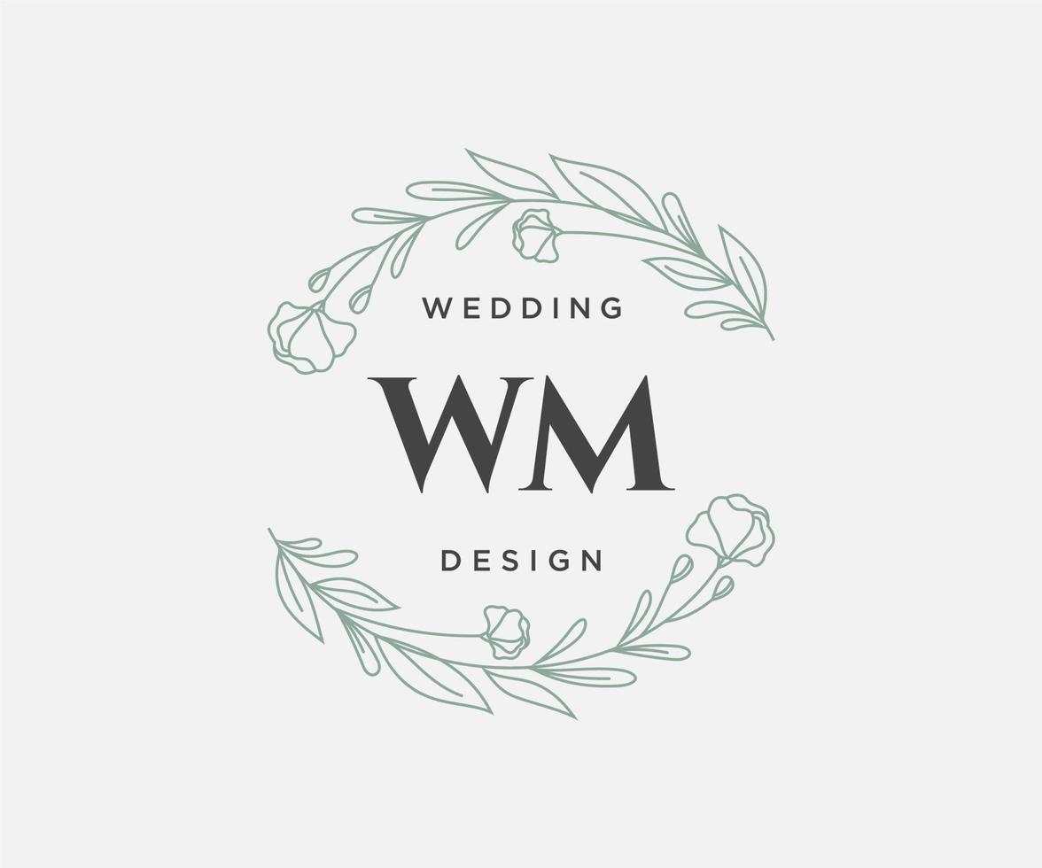 WM Initials letter Wedding monogram logos collection, hand drawn modern minimalistic and floral templates for Invitation cards, Save the Date, elegant identity for restaurant, boutique, cafe in vector