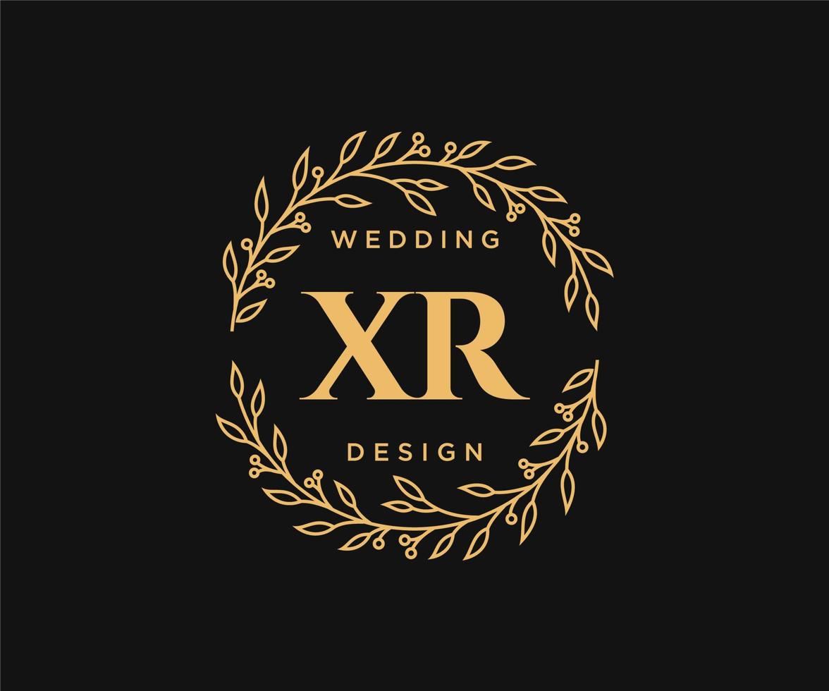 Colección de logotipos de monograma de boda con letras iniciales xr, plantillas florales y minimalistas modernas dibujadas a mano para tarjetas de invitación, guardar la fecha, identidad elegante para restaurante, boutique, café en vector