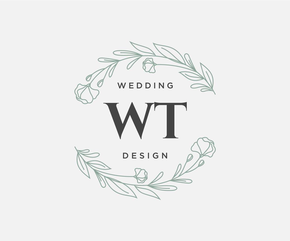 colección de logotipos de monograma de boda con letras iniciales wt, plantillas florales y minimalistas modernas dibujadas a mano para tarjetas de invitación, guardar la fecha, identidad elegante para restaurante, boutique, café en vector