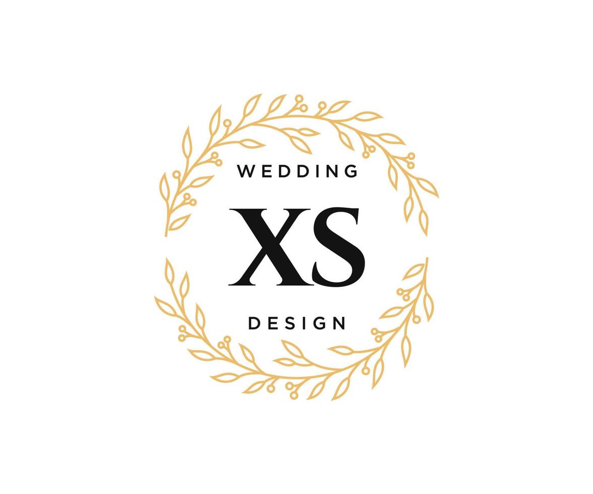 XS Initials letter Wedding monogram logos collection, hand drawn modern minimalistic and floral templates for Invitation cards, Save the Date, elegant identity for restaurant, boutique, cafe in vector