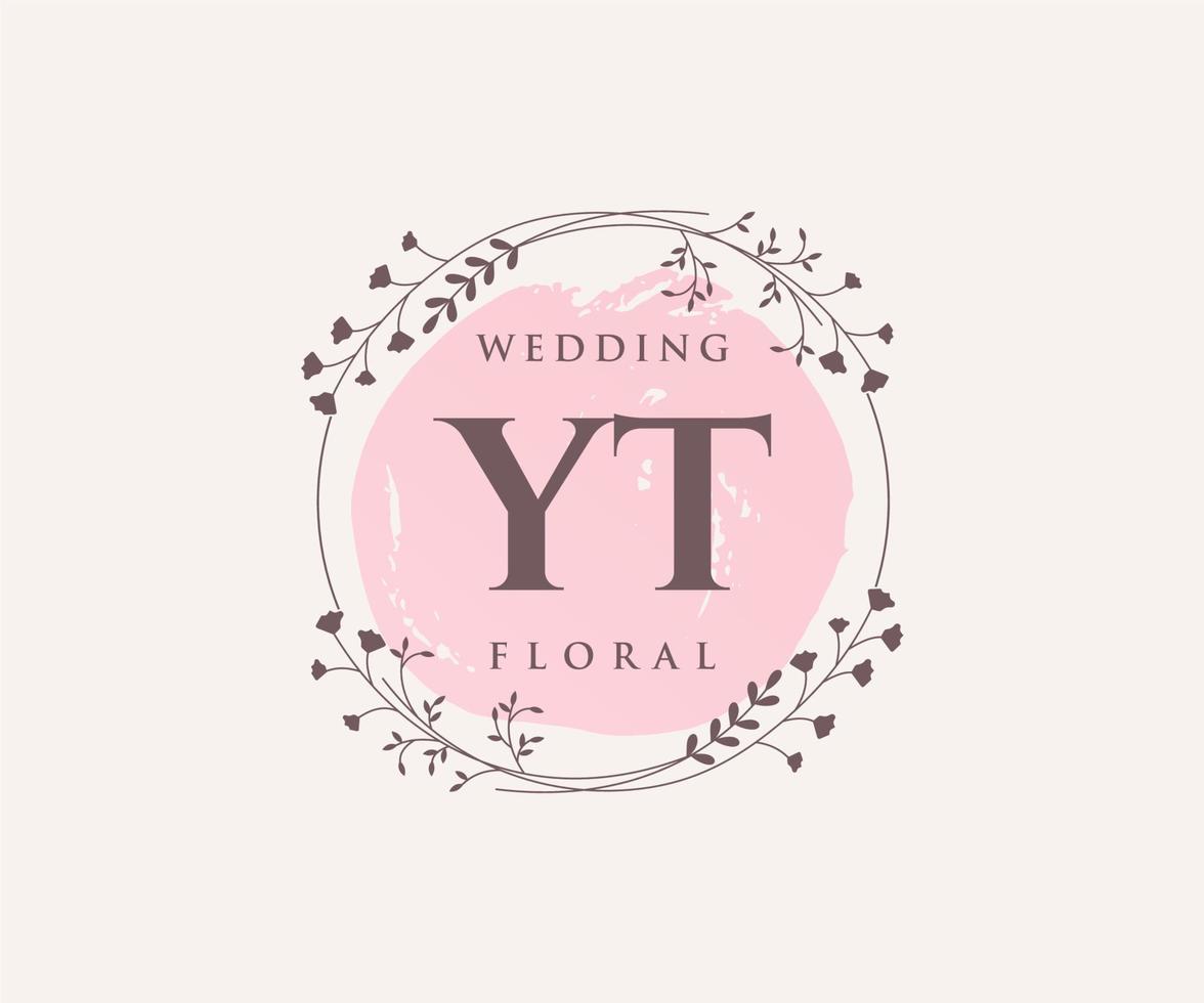 YT Initials letter Wedding monogram logos template, hand drawn modern minimalistic and floral templates for Invitation cards, Save the Date, elegant identity. vector