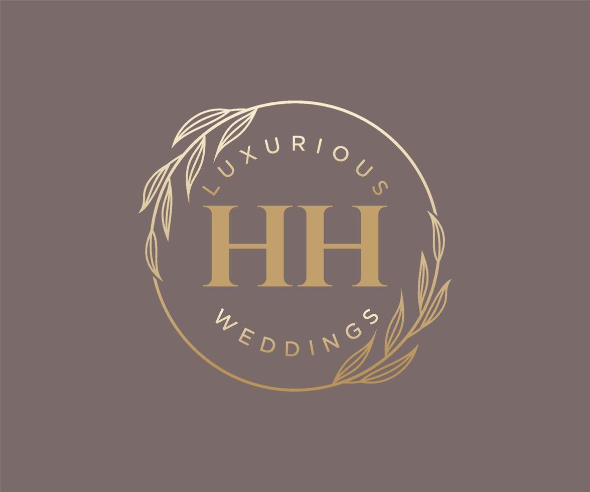 HH Initials letter Wedding monogram logos template, hand drawn modern minimalistic and floral templates for Invitation cards, Save the Date, elegant identity. vector