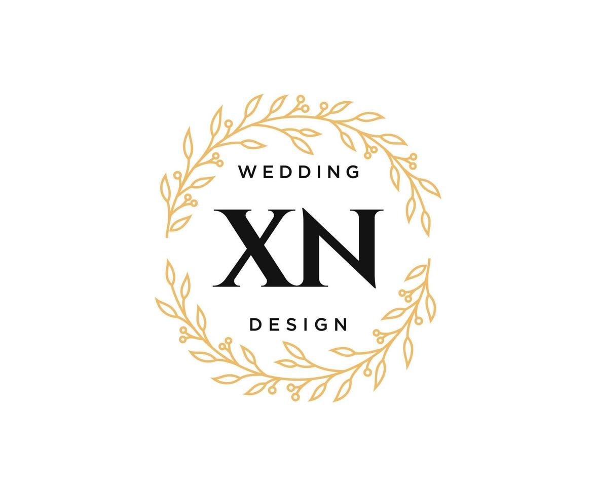 XN Initials letter Wedding monogram logos collection, hand drawn modern minimalistic and floral templates for Invitation cards, Save the Date, elegant identity for restaurant, boutique, cafe in vector