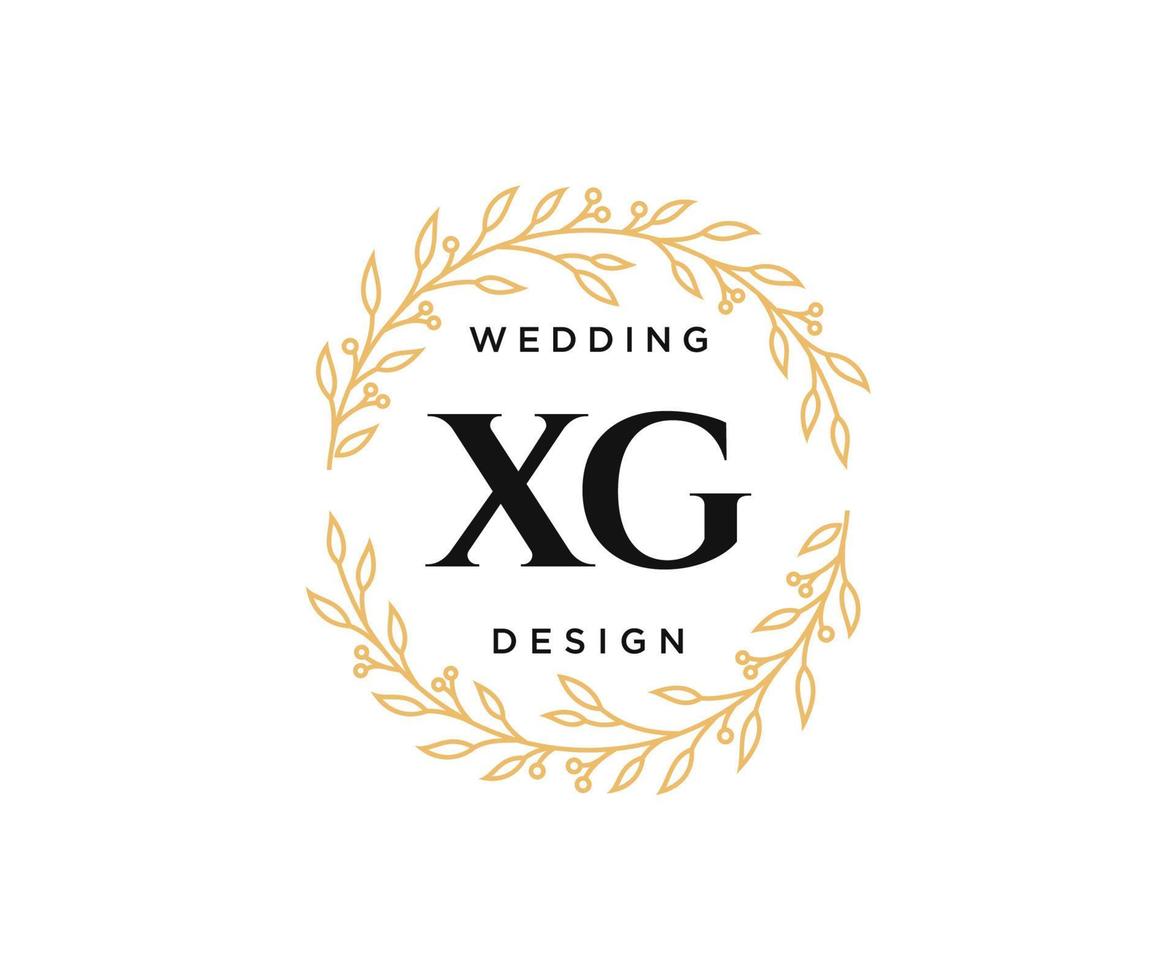 colección de logotipos de monograma de boda con letras iniciales xg, plantillas florales y minimalistas modernas dibujadas a mano para tarjetas de invitación, guardar la fecha, identidad elegante para restaurante, boutique, café en vector