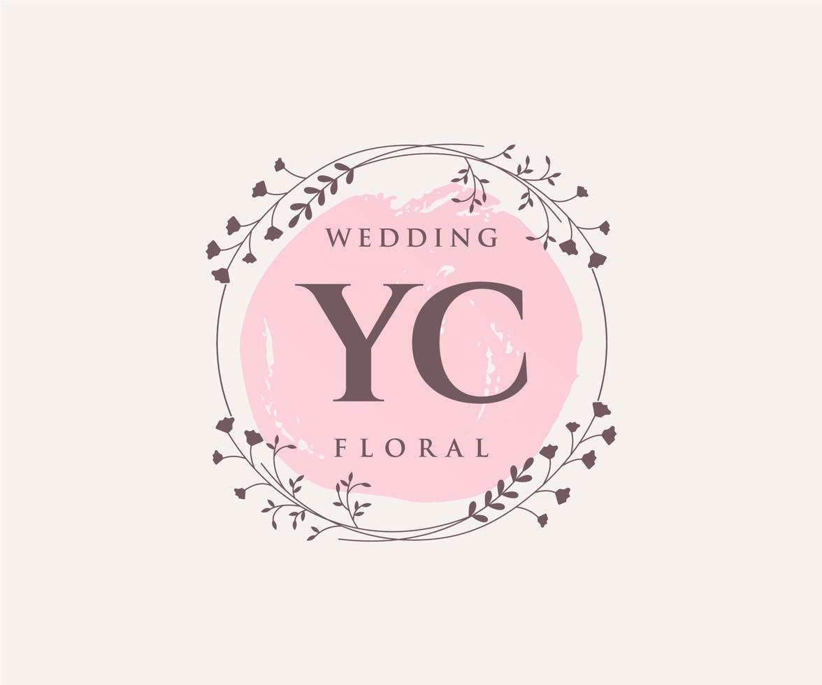 plantilla de logotipos de monograma de boda con letras iniciales de yc, plantillas florales y minimalistas modernas dibujadas a mano para tarjetas de invitación, guardar la fecha, identidad elegante. vector