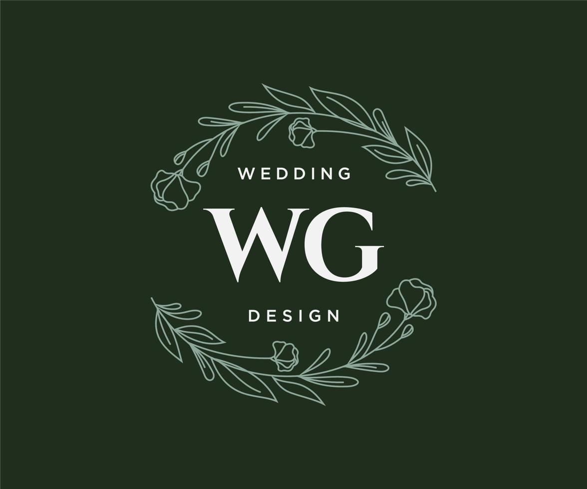 WG Initials letter Wedding monogram logos collection, hand drawn modern minimalistic and floral templates for Invitation cards, Save the Date, elegant identity for restaurant, boutique, cafe in vector